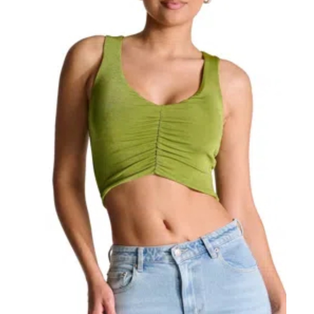 Naked Wardrobe Olive Green Ruched Sleeveless Crop Top layering Tank - Size‎ L